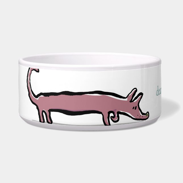 dachshund and bone - customizable bowl (Left)