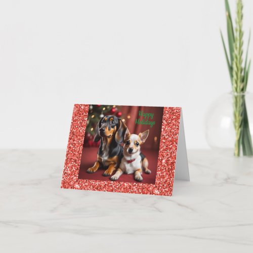 Dachshund and Chihuahua Christmas Card