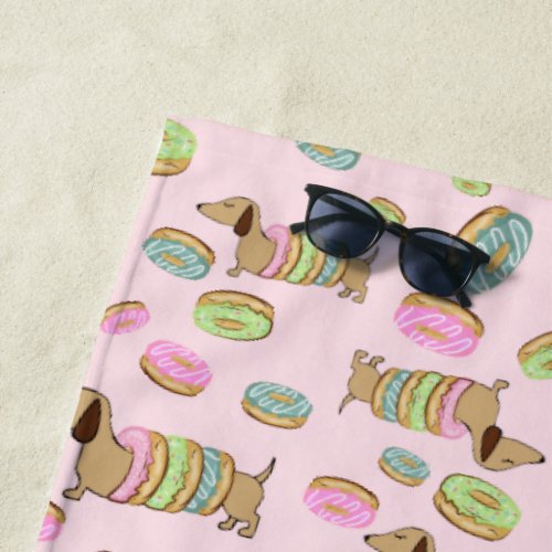 Dachshund and Donuts Beach Towel Pool Side