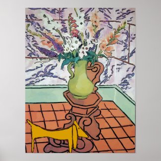 Dachshund and flowers, poster