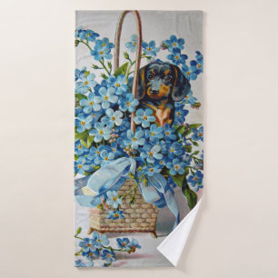 Dachshund and Forget-Me-Nots Bath Towel Set