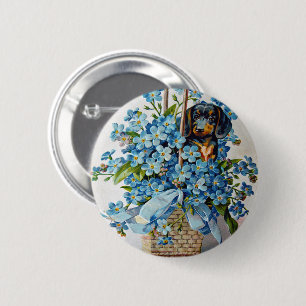 Dachshund and Forget-Me-Nots Button