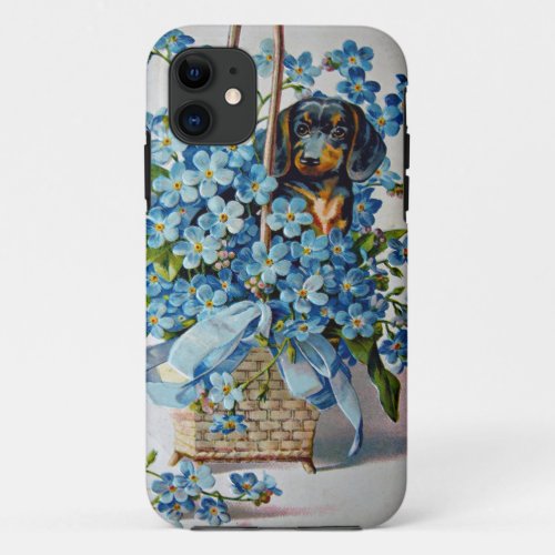 Dachshund and Forget_Me_Nots iPhone 11 Case