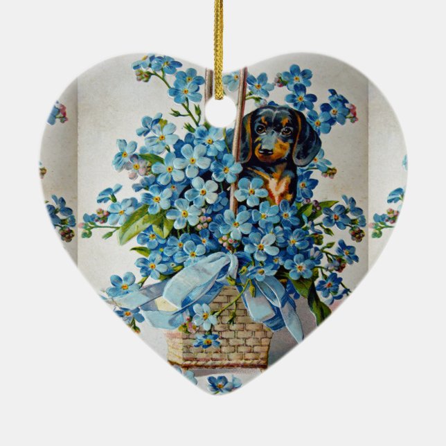 Dachshund and Forget-Me-Nots Ceramic Ornament (Back)