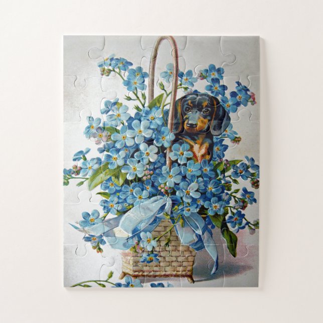 Dachshund and Forget-Me-Nots Jigsaw Puzzle (Vertical)