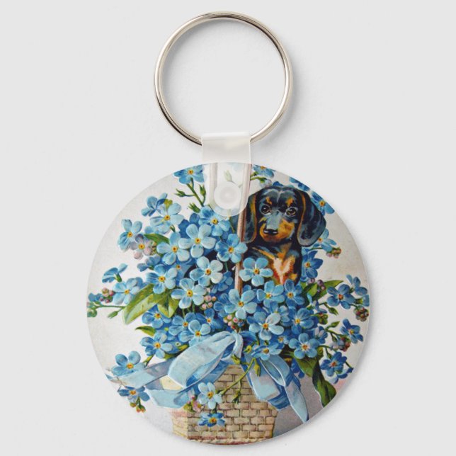 Dachshund and Forget-Me-Nots Keychain (Front)