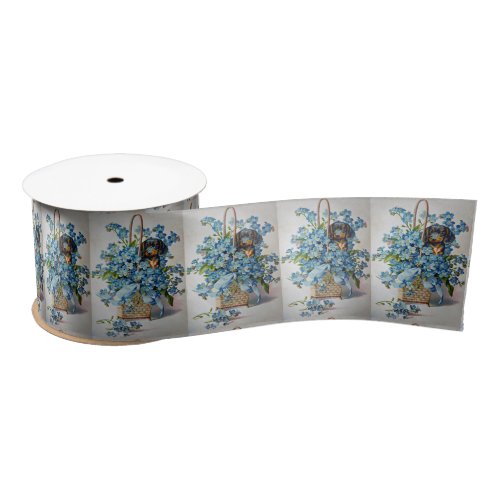 Dachshund and Forget_Me_Nots Satin Ribbon