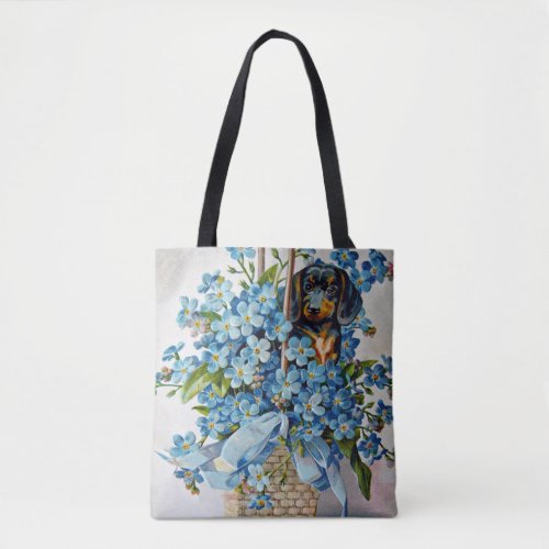 Dachshund and Forget_Me_Nots Tote Bag