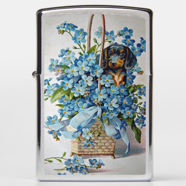 Dachshund and Forget-Me-Nots Zippo Lighter (Front)