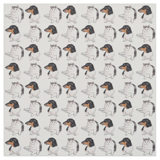 Dachshund and Japanese Bobtail Fabric Print