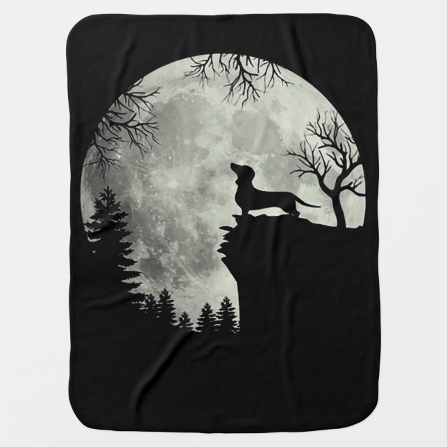Dachshund And Moon Halloween Baby Blanket (Front)