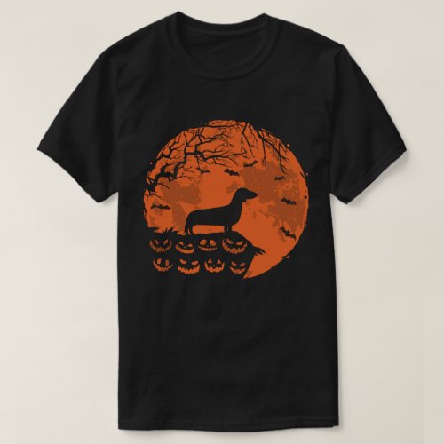 Dachshund And Moon Halloween Dog Lover Gift T_Shirt