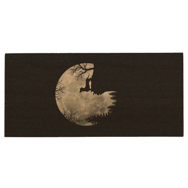 Dachshund And Moon Halloween Wood Flash Drive (Back)