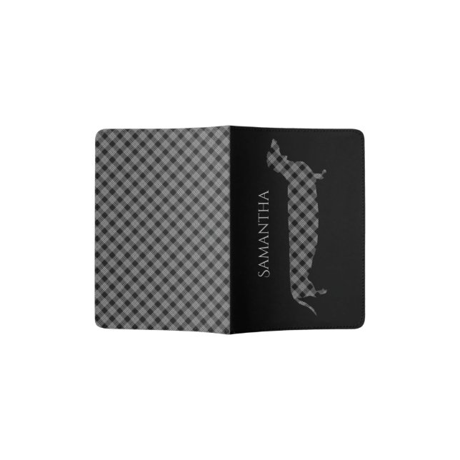 Dachshund and Plaid on Black Passport Holder (Opened)