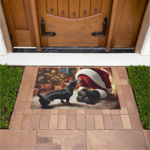 Dachshund and Santa  Doormat