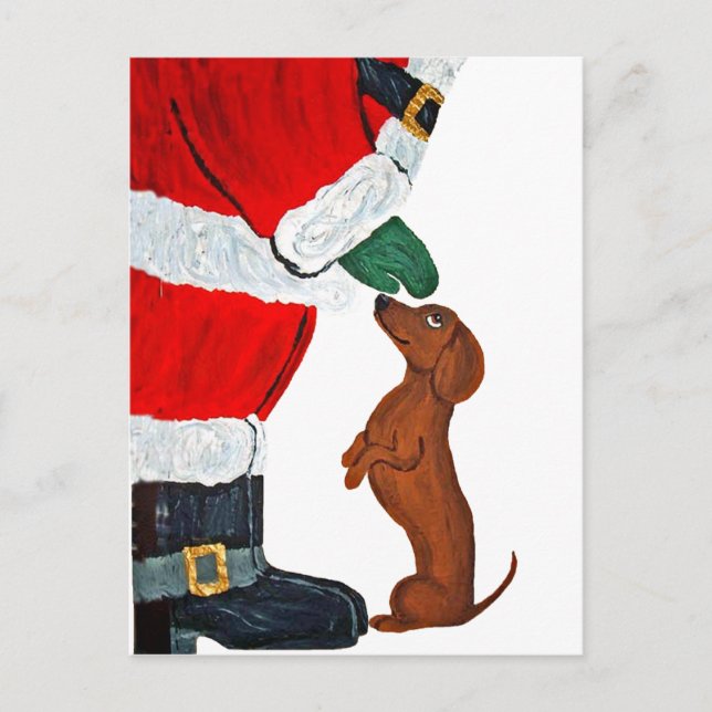 Dachshund And Santa Holiday Postcard (Front)