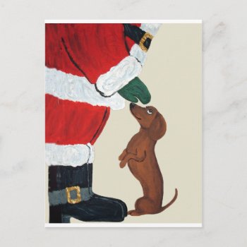 Dachshund And Santa Holiday Postcard by Squirreldumplings at Zazzle
