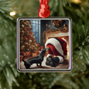 Dachshund and Santa  Metal Ornament