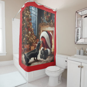 Dachshund and Santa Shower Curtain