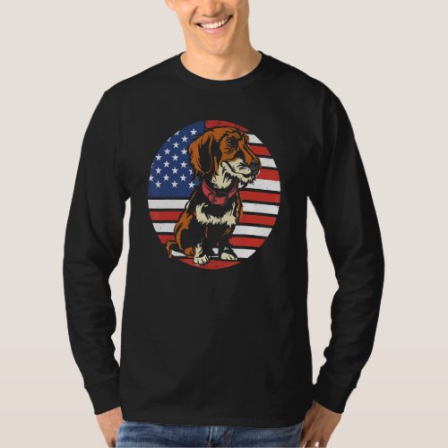 Dachshund Animal American Flag For Sausage Weiner  T_Shirt