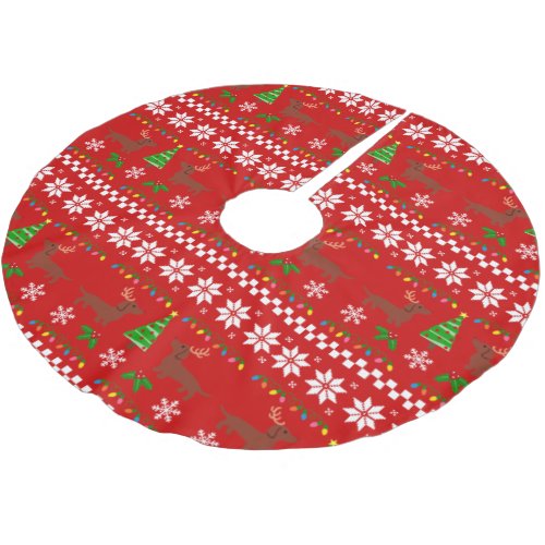 Dachshund Antlers Ugly Christmas Pattern Brushed Polyester Tree Skirt