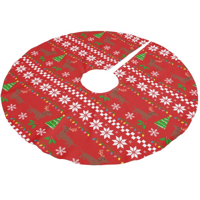 Dachshund Antlers Ugly Christmas Pattern Brushed Polyester Tree Skirt (Angled)