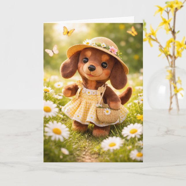 Dachshund Any Occasion Digital Download Card (Yellow Flower)