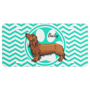 Dachshund; Aqua Green Chevron License Plate