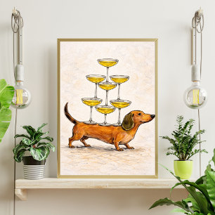 Dachshund art funny dog illustration poster