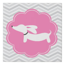 Dachshund Art Pink & Gray Nursery Art 