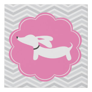 Dachshund Art Pink & Gray Nursery Art Faux Canvas Print