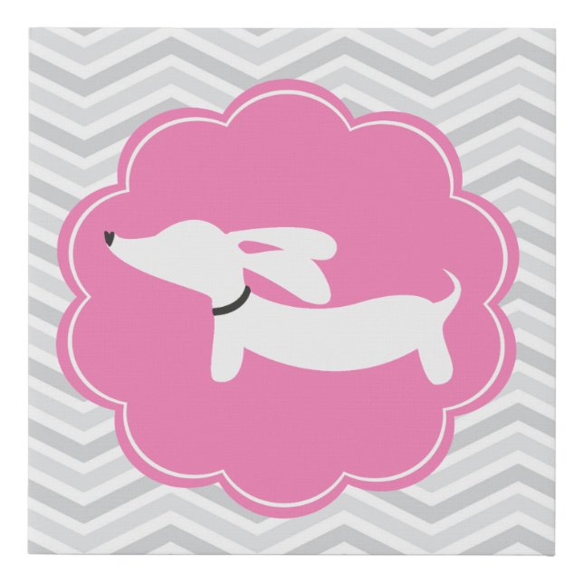 Dachshund Art Pink & Gray Nursery Art  Faux Canvas Print (Front)