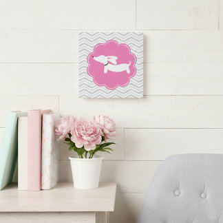 Dachshund Art Pink & Gray Nursery Art Faux Canvas Print