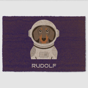 Dachshund Astronaut with Name Fiber Doormat