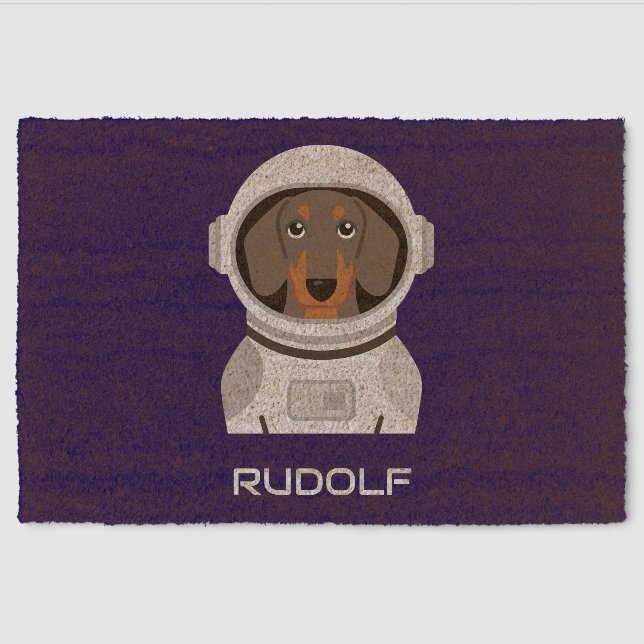 Dachshund Astronaut with Name Fiber Doormat (Front)