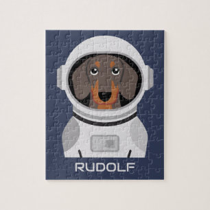 Dachshund Astronaut with Name Jigsaw Puzzle