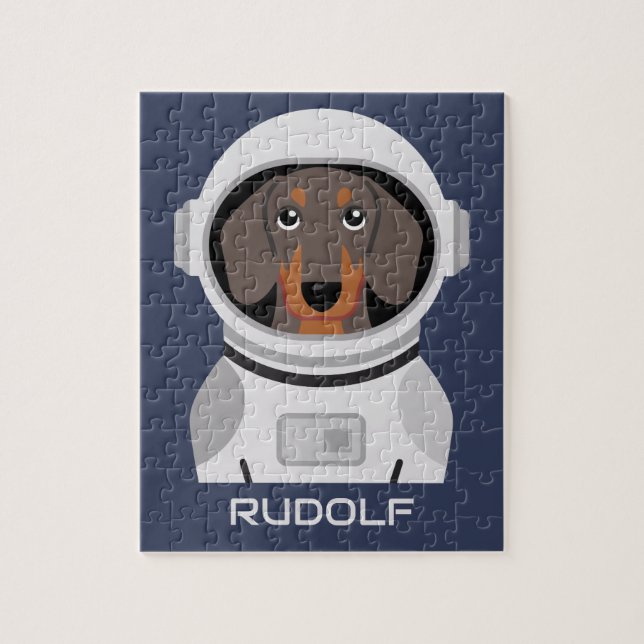 Dachshund Astronaut with Name Jigsaw Puzzle (Vertical)