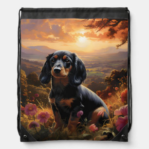 Dachshund At Dusk Drawstring Bag