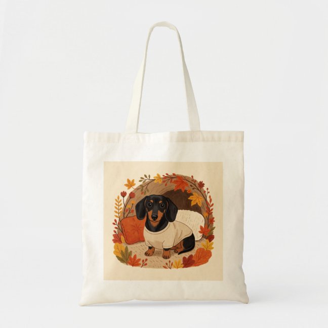 Dachshund Autumn Cozy Cave Tote Bag
