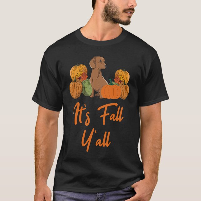 Dachshund Autumn Fall Season Leopard Pumpkin Dog T-Shirt (Front)