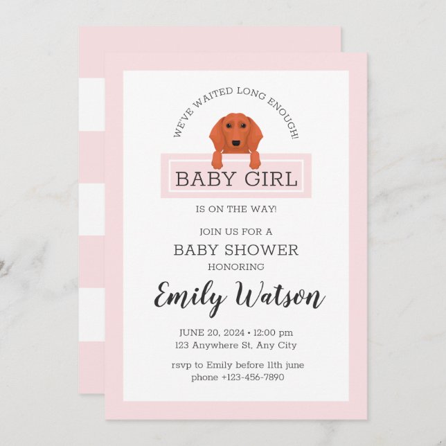 Dachshund Baby Shower Invitation (Front/Back)