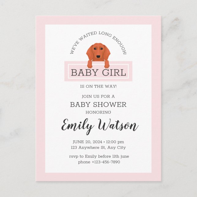 Dachshund Baby Shower Invitation Postcard (Front)