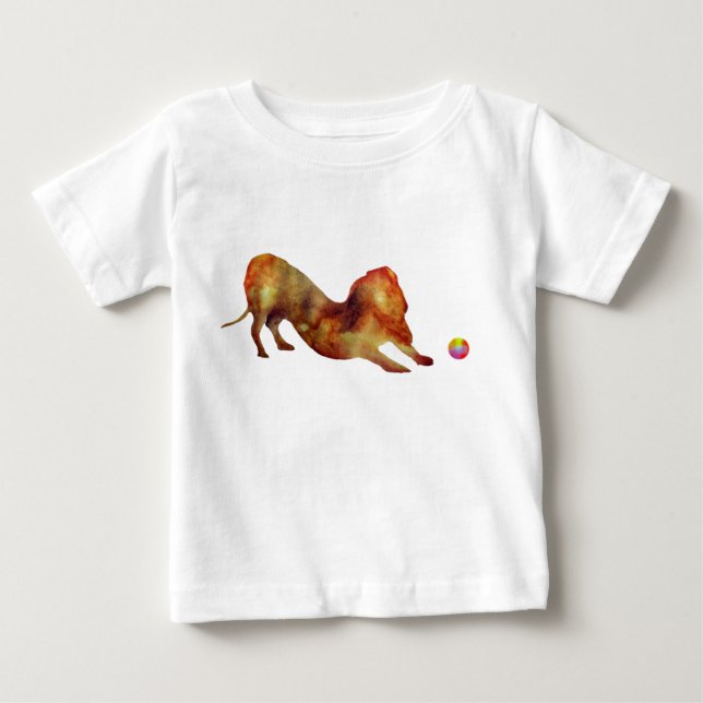 Dachshund  & Ball Watercolor Baby T-Shirt (Front)