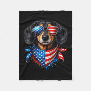 Dachshund Bandana 4th Of July Patriotic Dog Lovers Fleece Blanket