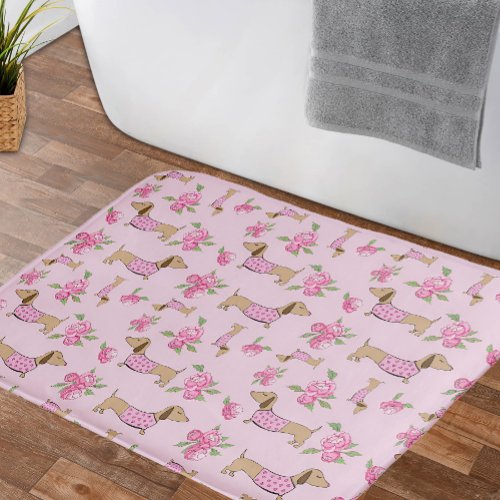 Dachshund Bath Mat Doxie  Peonies Floral Rug