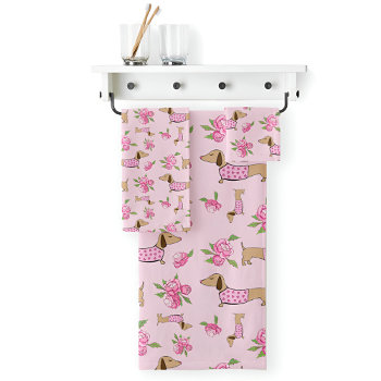 Dachshund Bath Towel Set Doxie   Peonies Floral by Smoothe1 at Zazzle