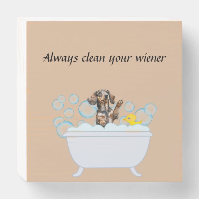 DACHSHUND BATHROOM WALL DECOR WOODEN BOX SIGN (Front Horizontal)