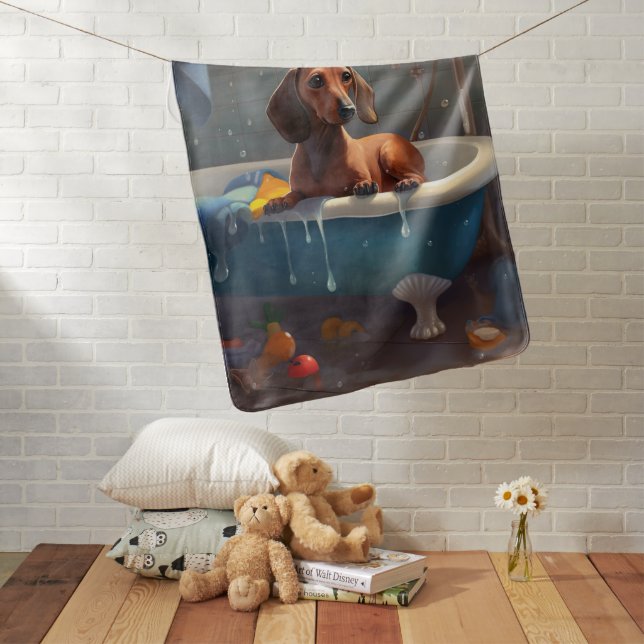 Dachshund Bathtime Fun  Baby Blanket (In Situ)