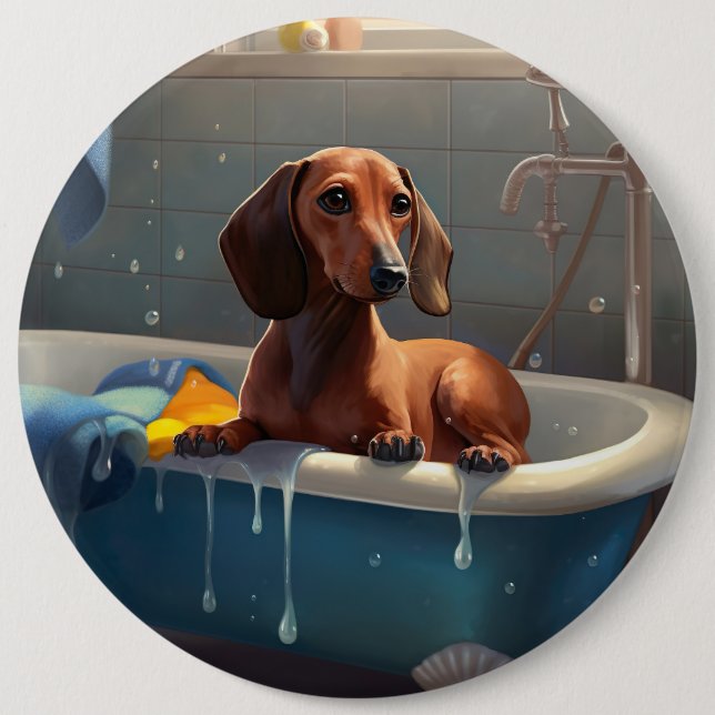 Dachshund Bathtime Fun  Button (Front)