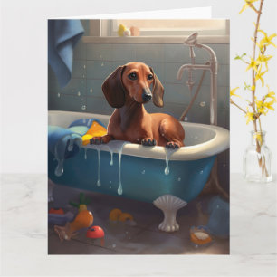 Dachshund Bathtime Fun Card